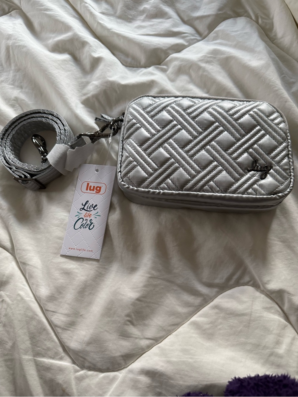 lug Coupe 2 Quilted Metallic Silver Crossbody Bag